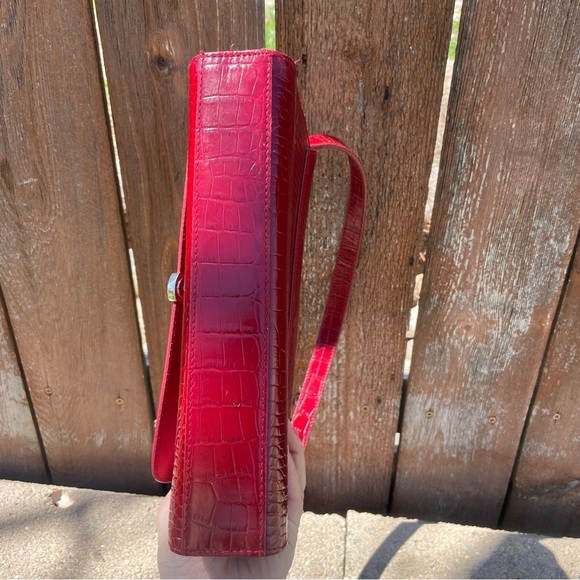 RALPH LAUREN Women’s Red Crocodile Pattern Shoulder Bag Vintage - Picture 15 of 16